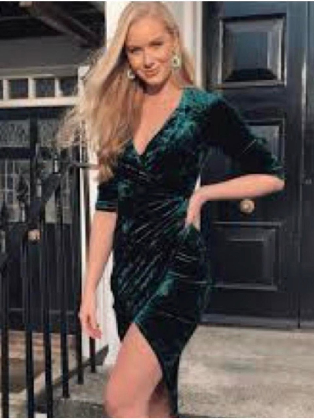 TFNC Emerald Green Velvet Wrap Mini Dress